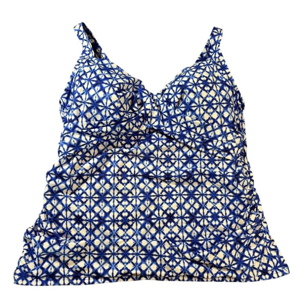 Lands End Womens 14W Blue & White Tankini Swim Top Adjustable Straps Support